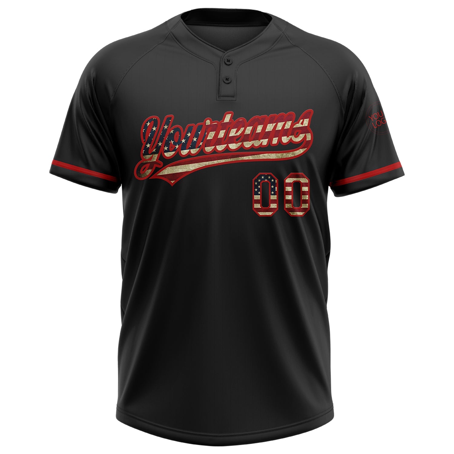Custom Black Vintage USA Flag-Red Two-Button Unisex Softball Jersey view 2