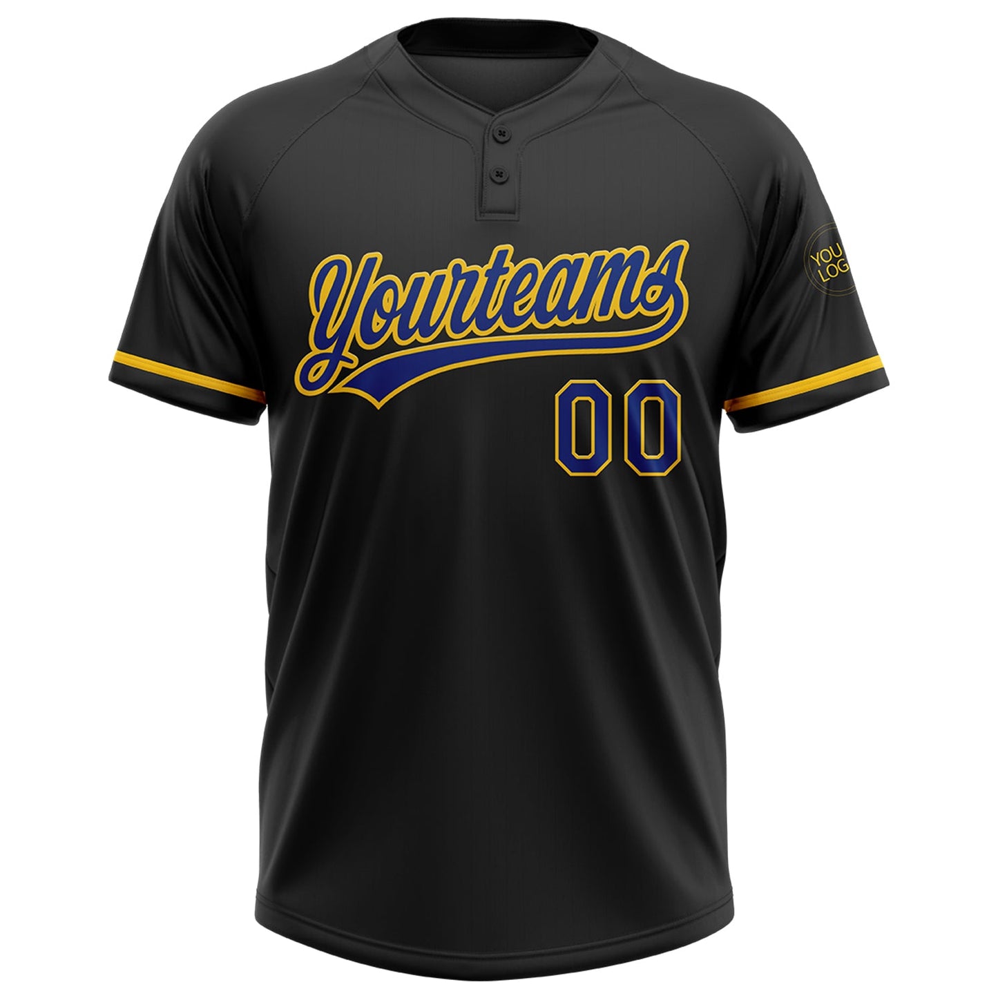 Custom Black Royal-Yellow Two-Button Unisex Softball Jersey view 2