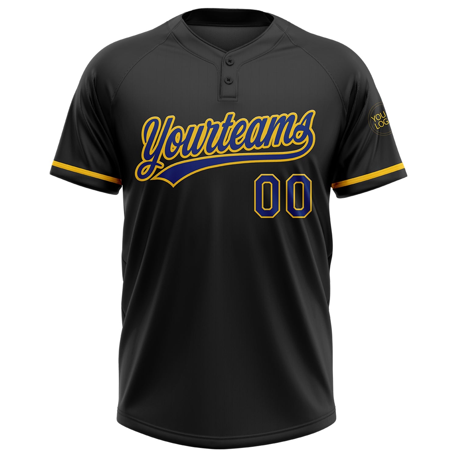 Custom Black Royal-Yellow Two-Button Unisex Softball Jersey view 2