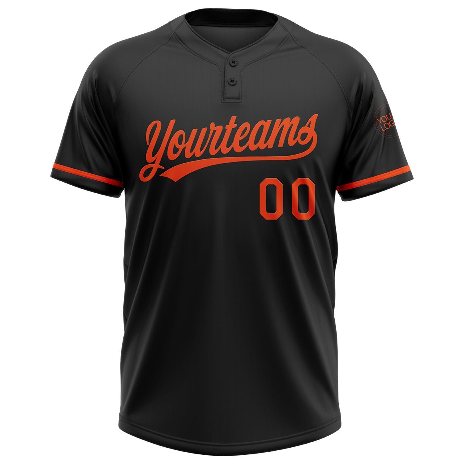 Custom Black Orange Two-Button Unisex Softball Jersey view 2