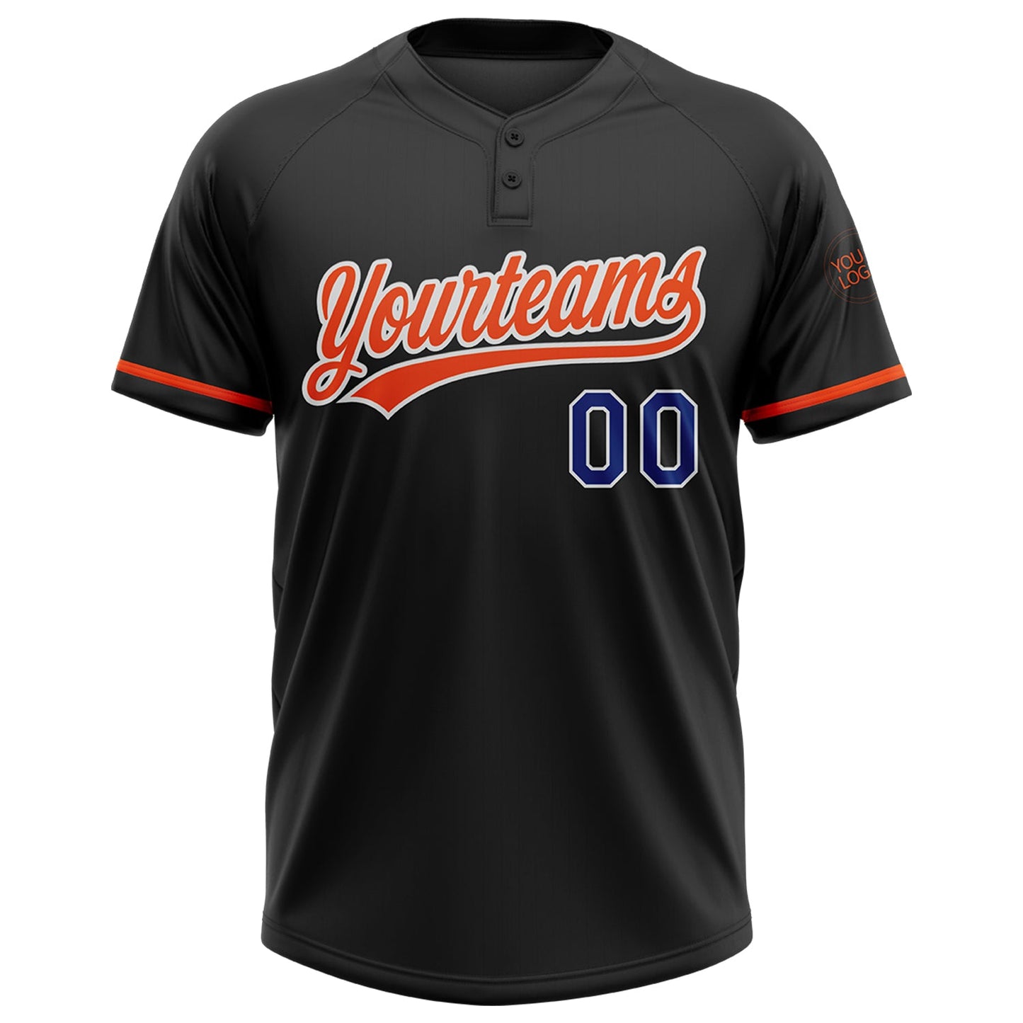 Custom Black Royal-Orange Two-Button Unisex Softball Jersey view 2