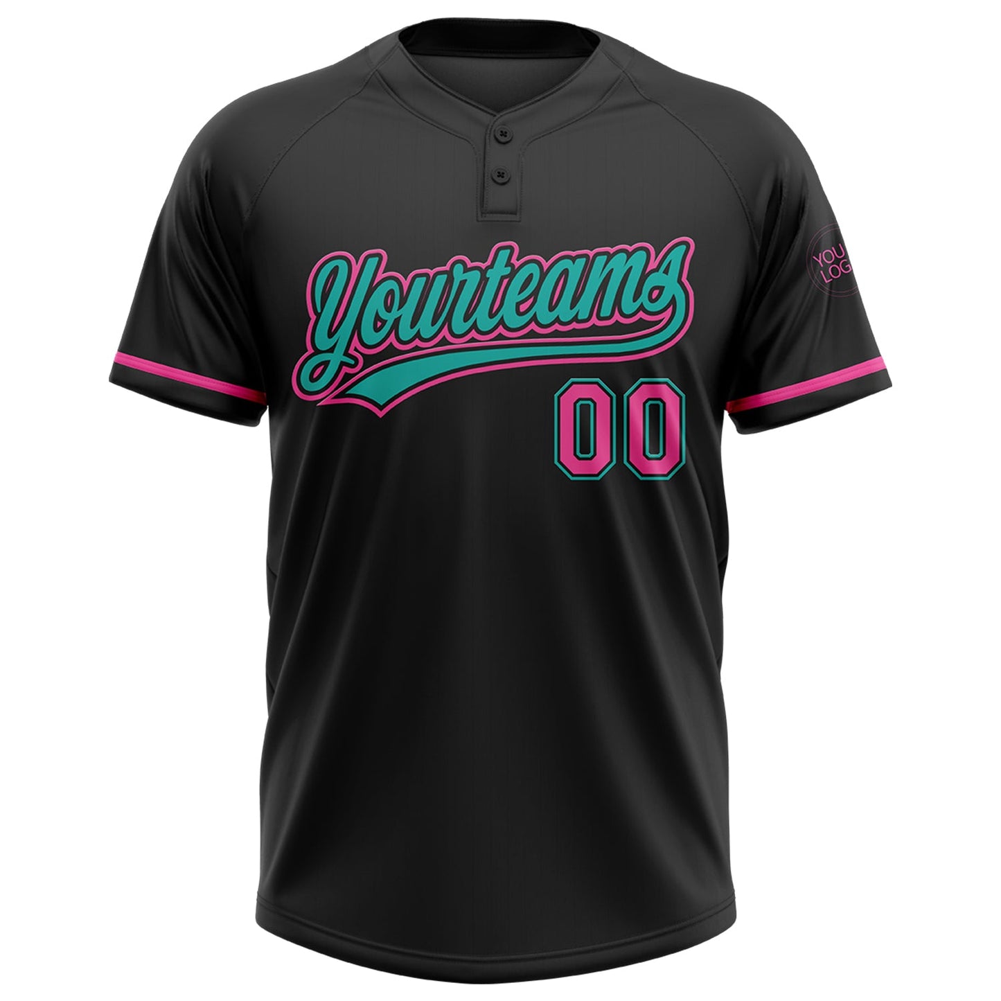 Custom Black Pink-Aqua Two-Button Unisex Softball Jersey view 2