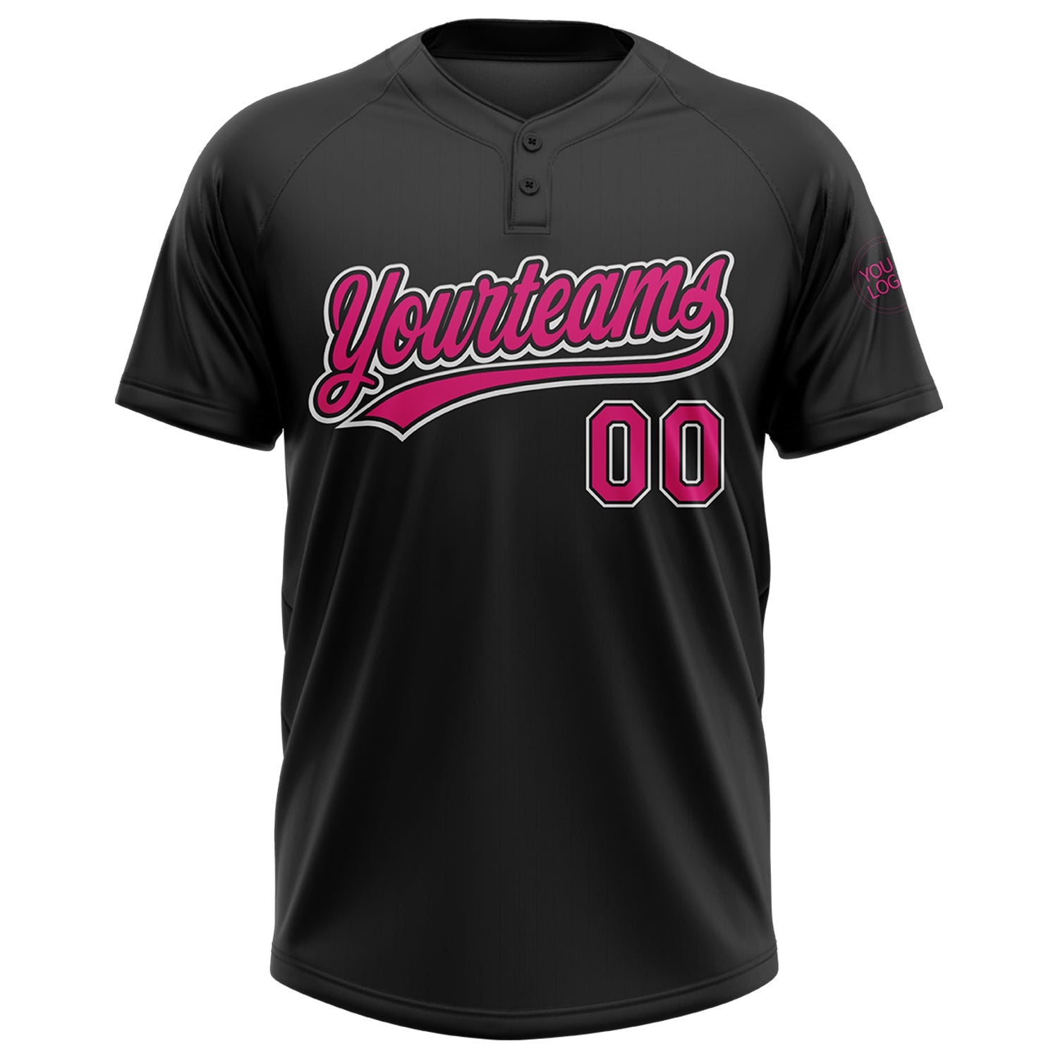 Custom Black Hot Pink-White Two-Button Unisex Softball Jersey view 2