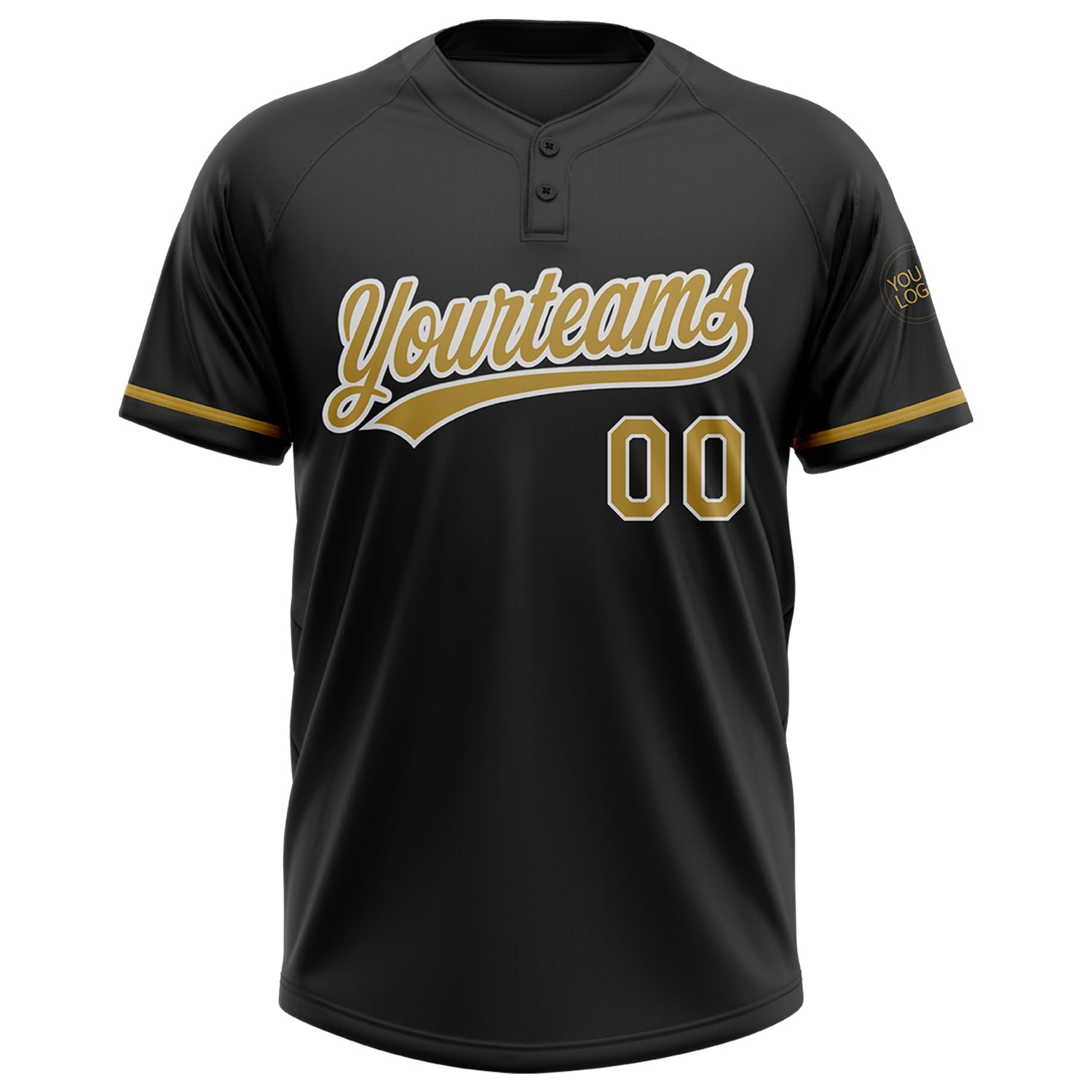 Custom Black Old Gold-White Two-Button Unisex Softball Jersey view 2