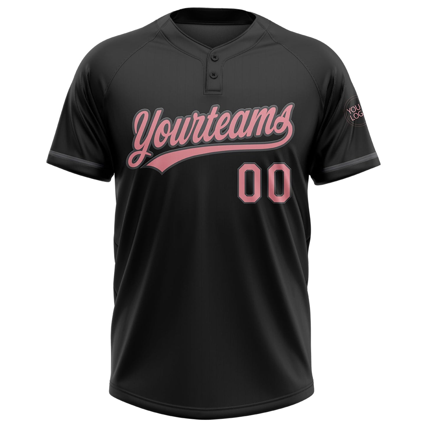 Custom Black Medium Pink-Steel Gray Two-Button Unisex Softball Jersey view 2