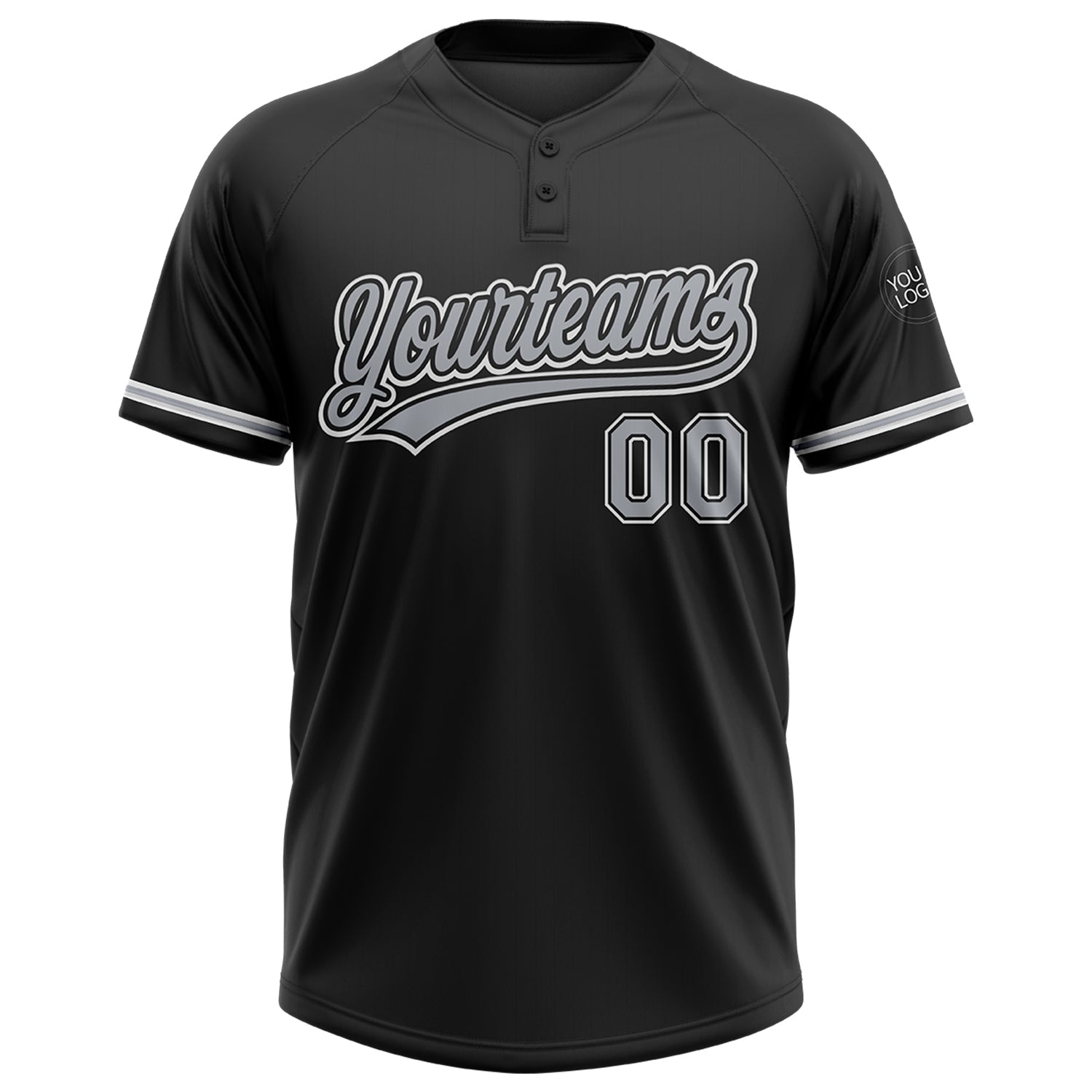 Custom Black Gray-White Two-Button Unisex Softball Jersey view 2