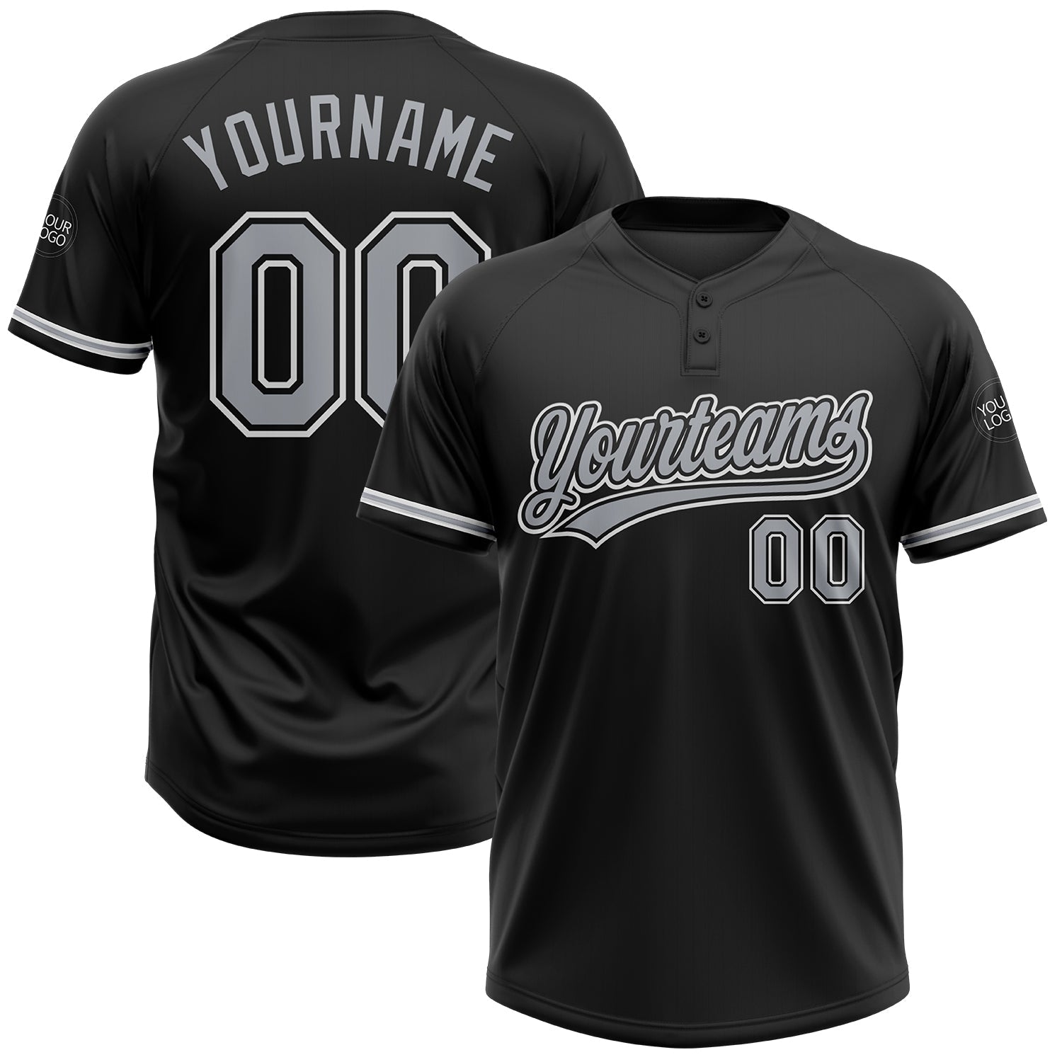 Custom Black Gray-White Two-Button Unisex Softball Jersey - Main View