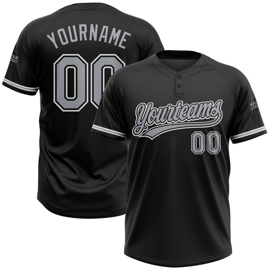 Custom Black Gray-White Two-Button Unisex Softball Jersey - Main View