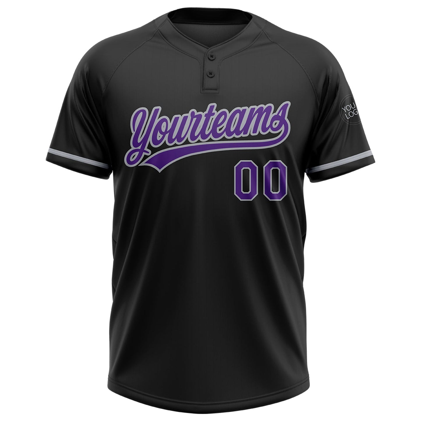 Custom Black Purple-Gray Two-Button Unisex Softball Jersey view 2