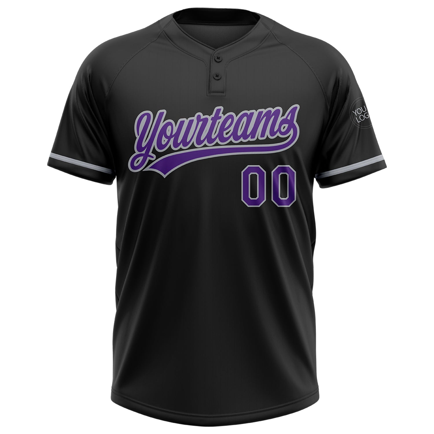 Custom Black Purple-Gray Two-Button Unisex Softball Jersey view 2