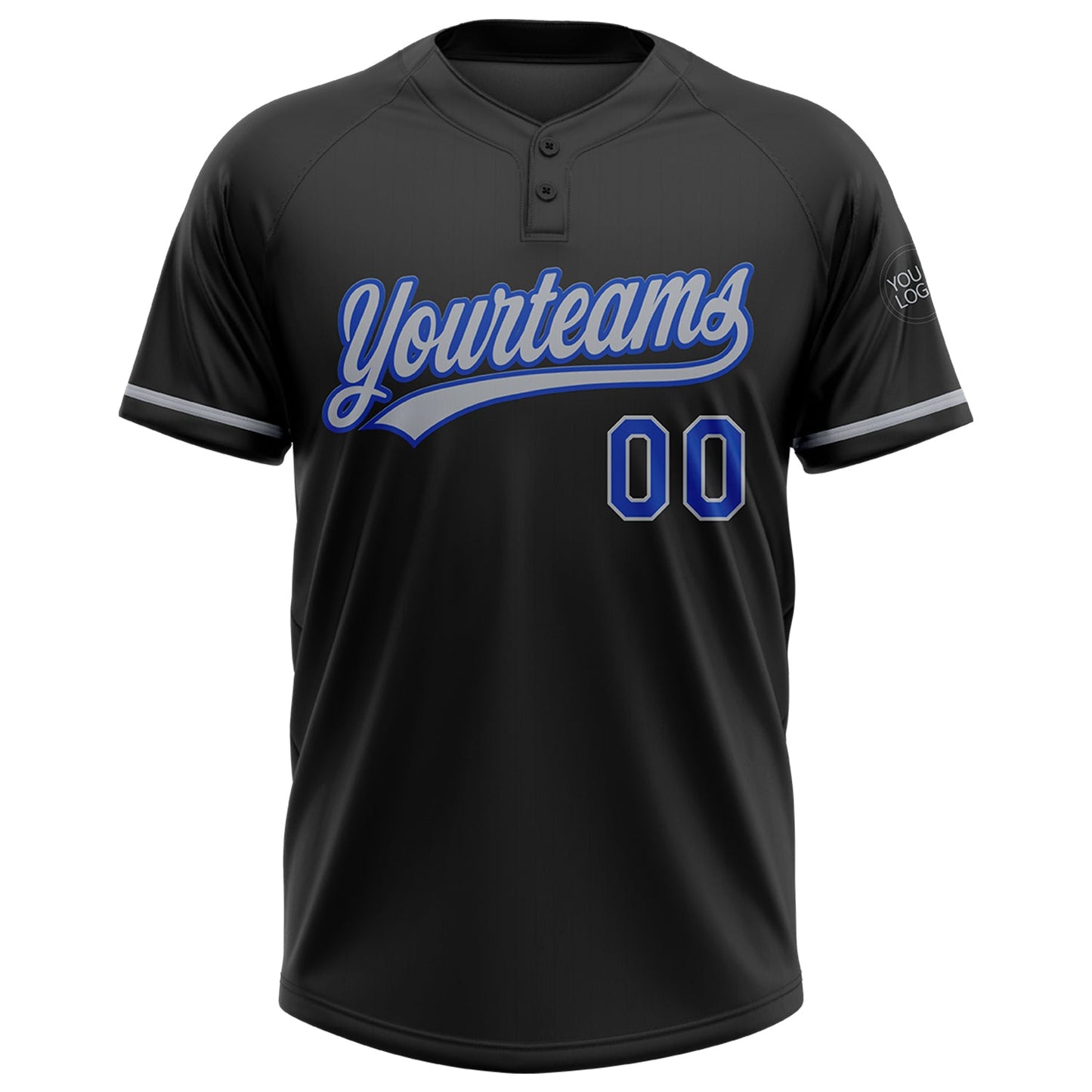 Custom Black Thunder Blue-Gray Two-Button Unisex Softball Jersey view 2