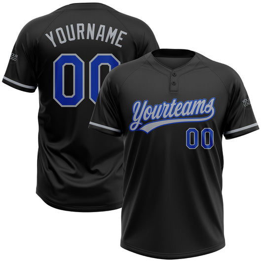Custom Black Thunder Blue-Gray Two-Button Unisex Softball Jersey - Main View