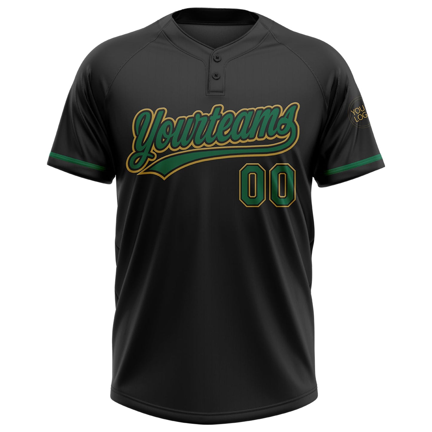 Custom Black Kelly Green-Old Gold Two-Button Unisex Softball Jersey view 2