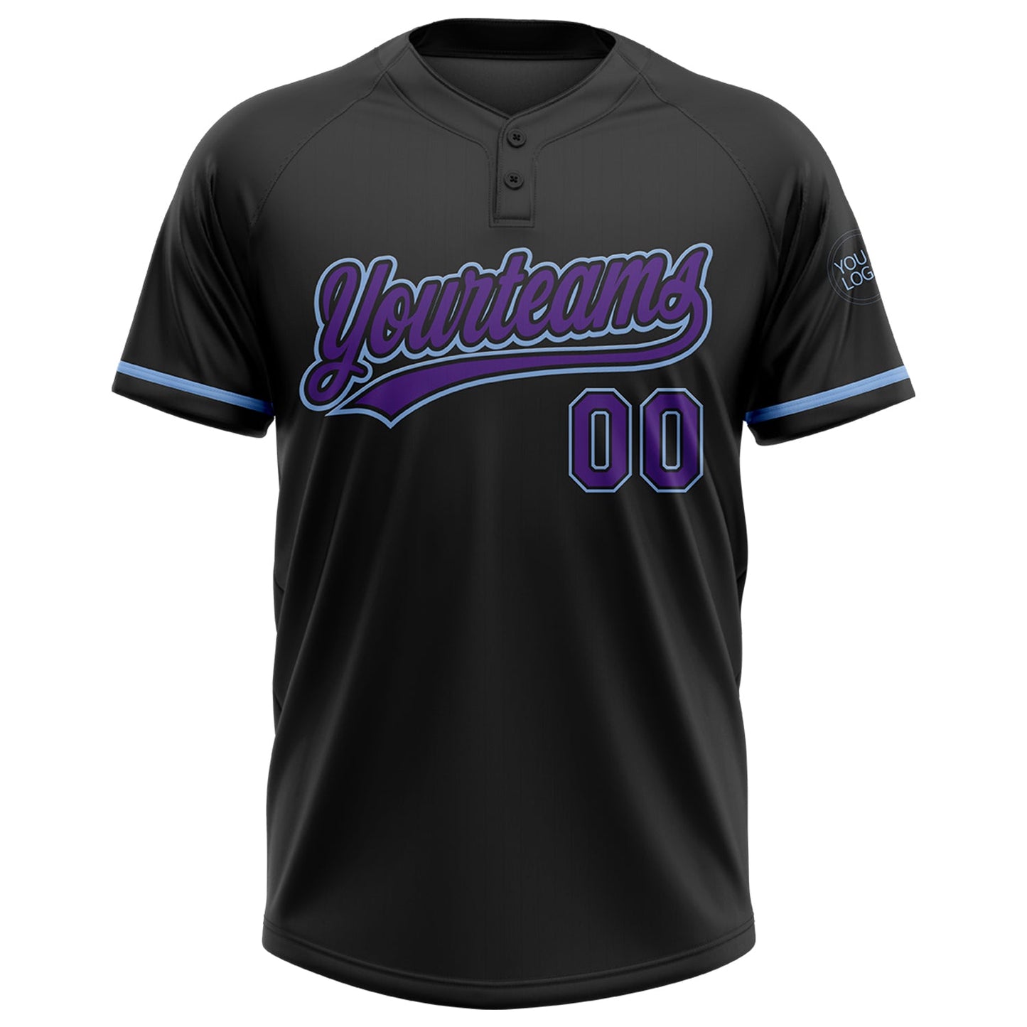 Custom Black Purple-Light Blue Two-Button Unisex Softball Jersey view 2