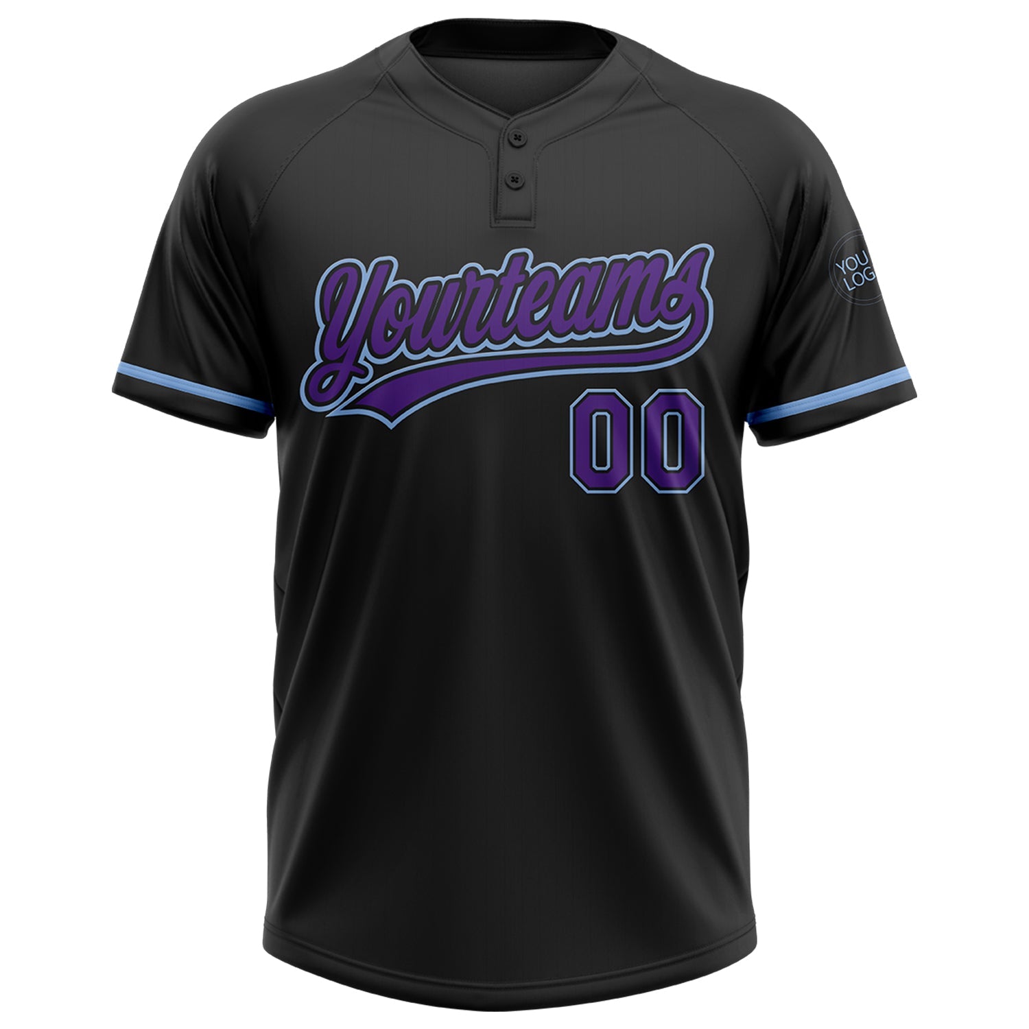 Custom Black Purple-Light Blue Two-Button Unisex Softball Jersey view 2