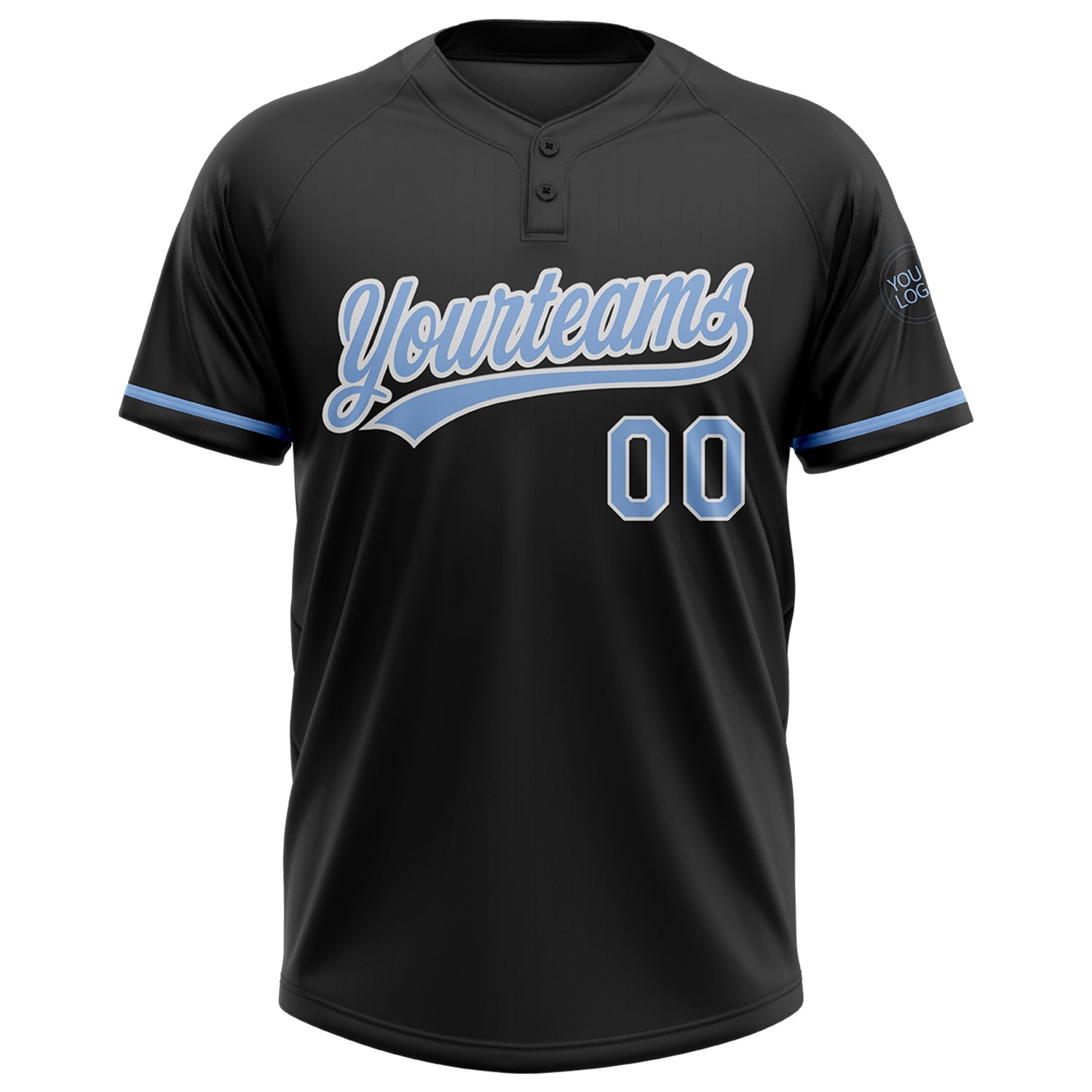 Custom Black Light Blue-White Two-Button Unisex Softball Jersey view 2