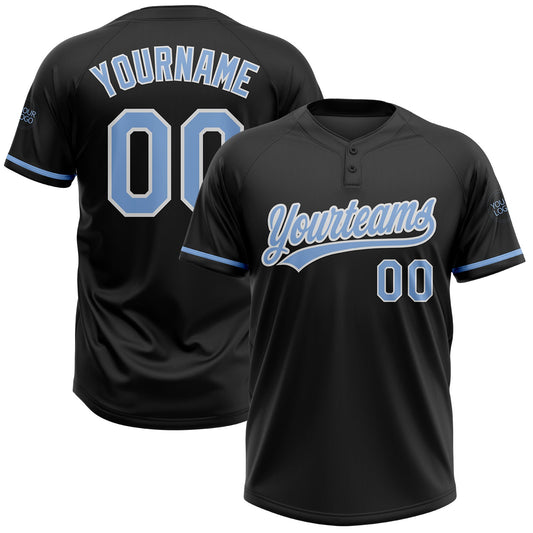 Custom Black Light Blue-White Two-Button Unisex Softball Jersey - Main View