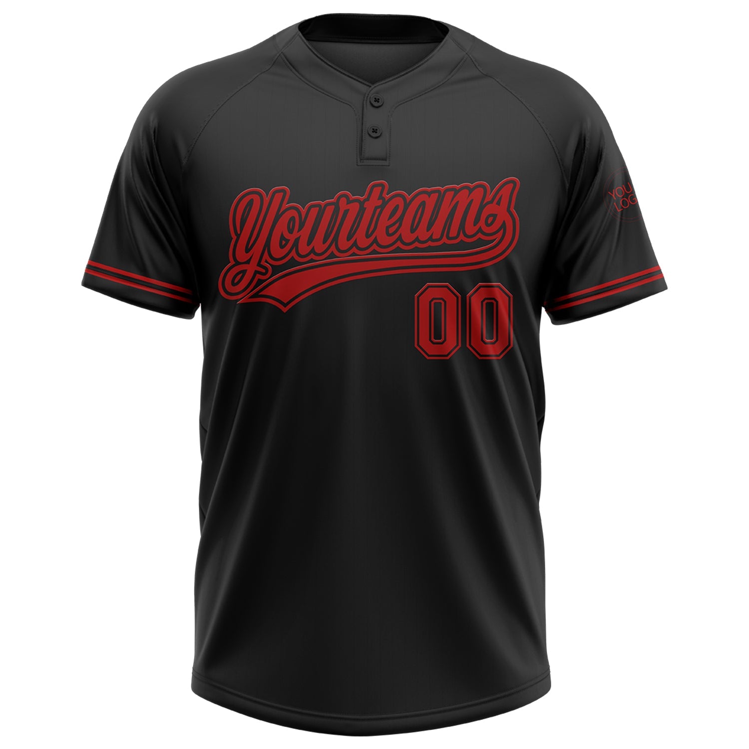 Custom Black Red Two-Button Unisex Softball Jersey view 2