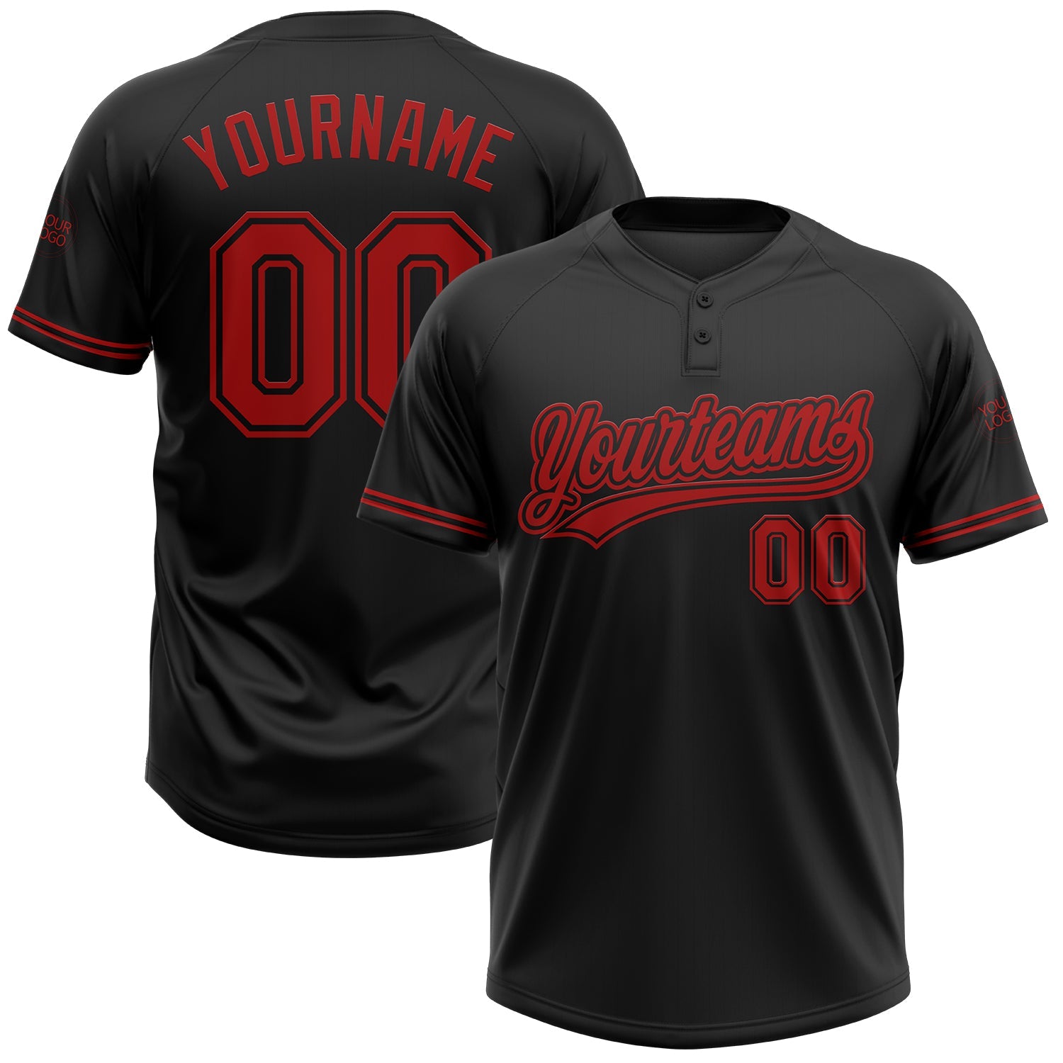 Custom Black Red Two-Button Unisex Softball Jersey - Main View