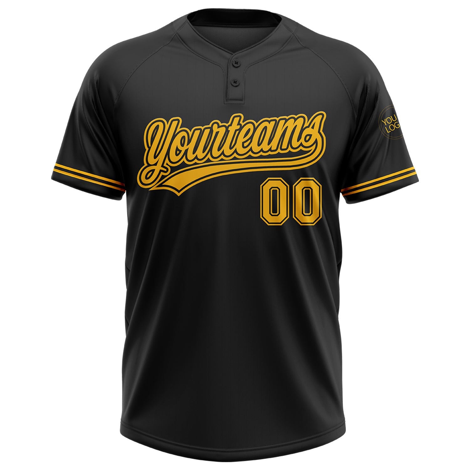 Custom Black Gold Two-Button Unisex Softball Jersey view 2
