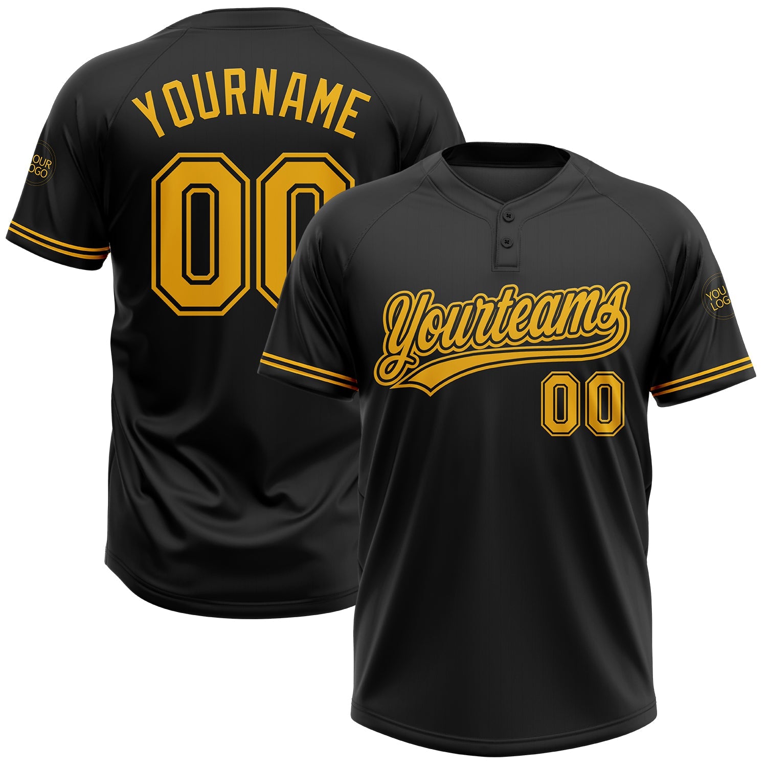 Custom Black Gold Two-Button Unisex Softball Jersey - Main View
