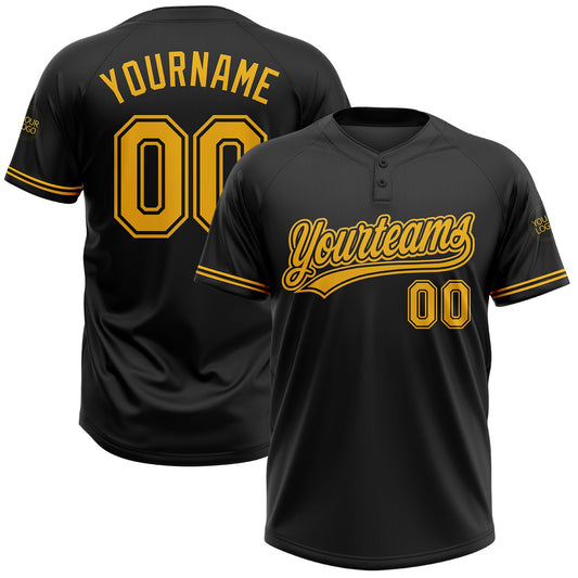 Custom Black Gold Two-Button Unisex Softball Jersey - Main View
