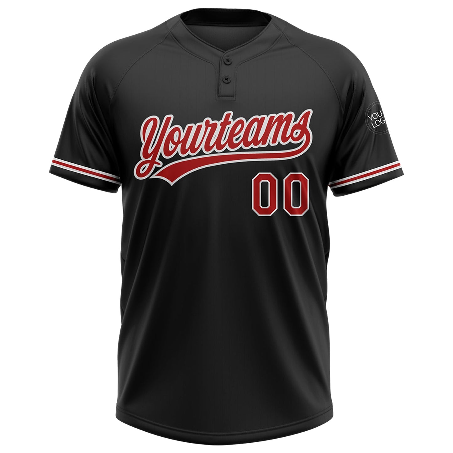 Custom Black Red-White Two-Button Unisex Softball Jersey view 2