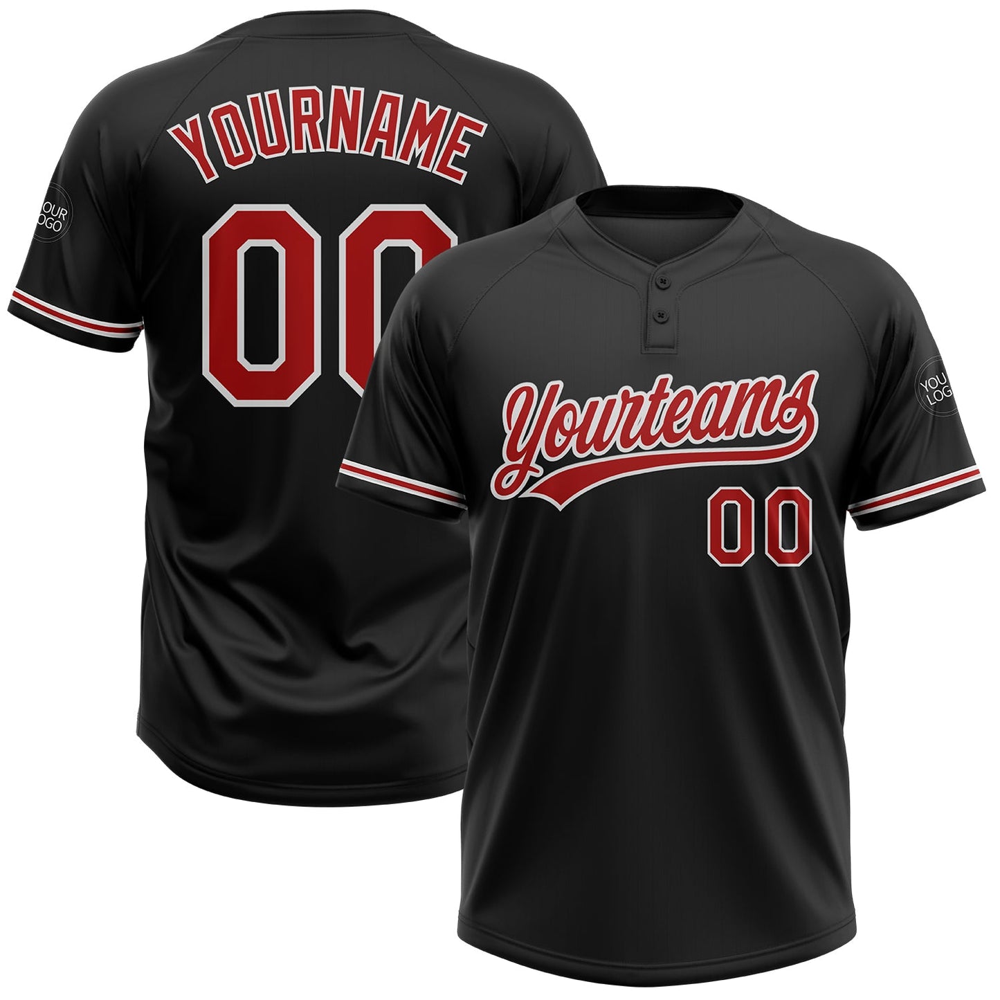 Custom Black Red-White Two-Button Unisex Softball Jersey - Main View