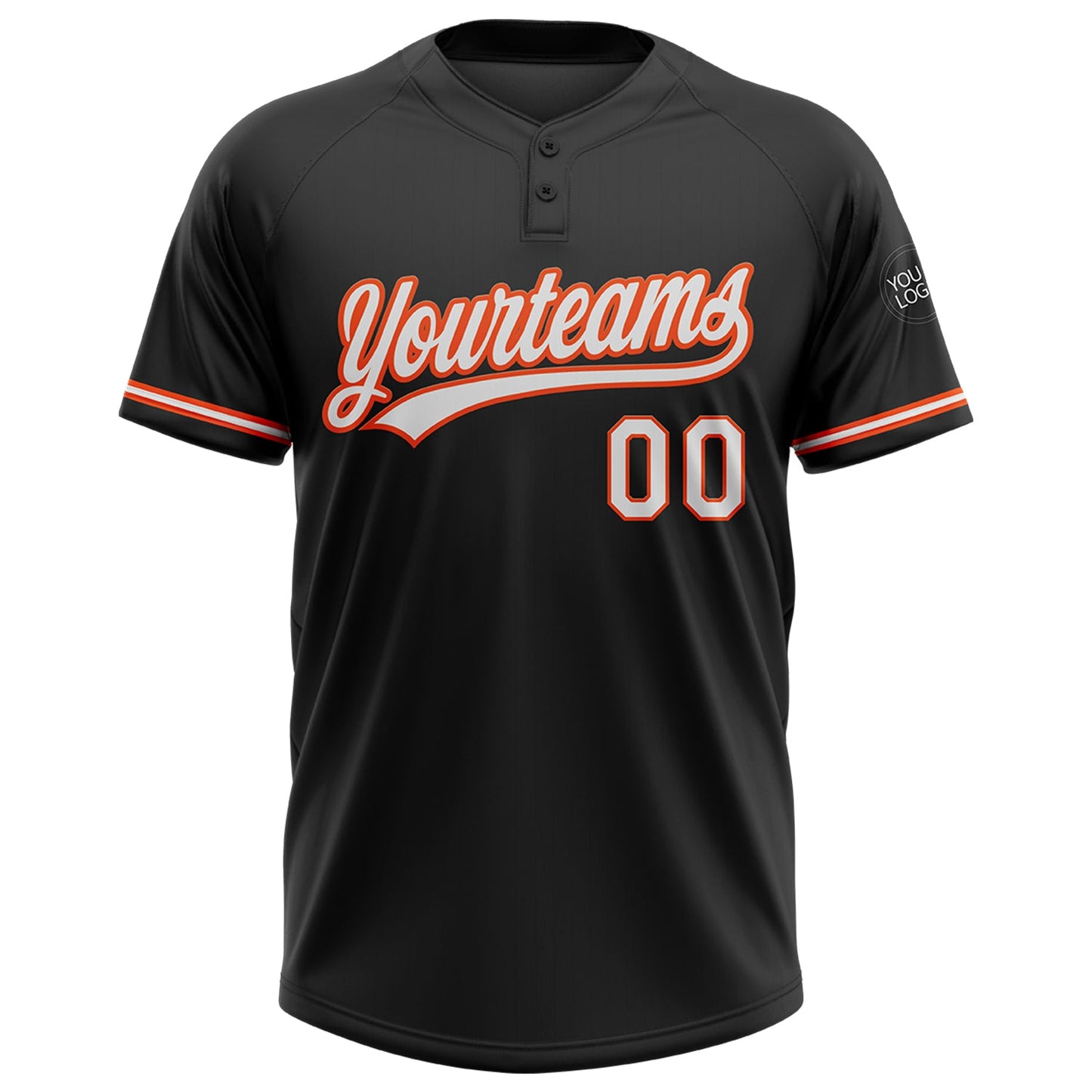Custom Black White-Orange Two-Button Unisex Softball Jersey view 2