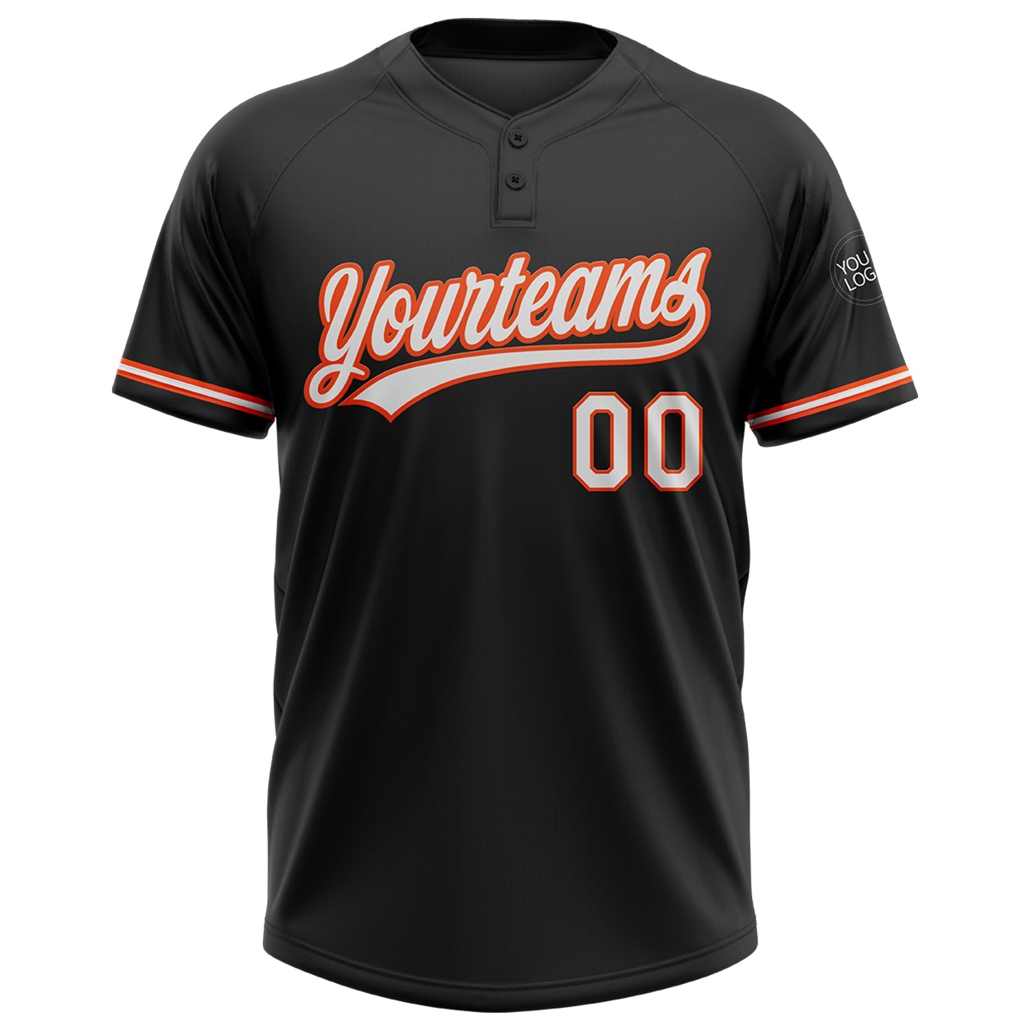 Custom Black White-Orange Two-Button Unisex Softball Jersey view 2