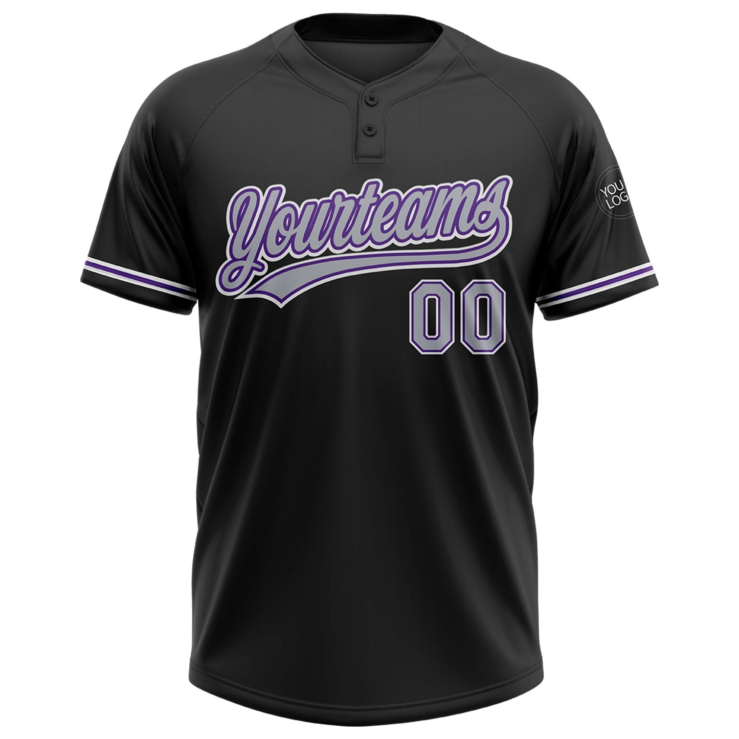 Custom Black Gray-Purple Two-Button Unisex Softball Jersey view 2