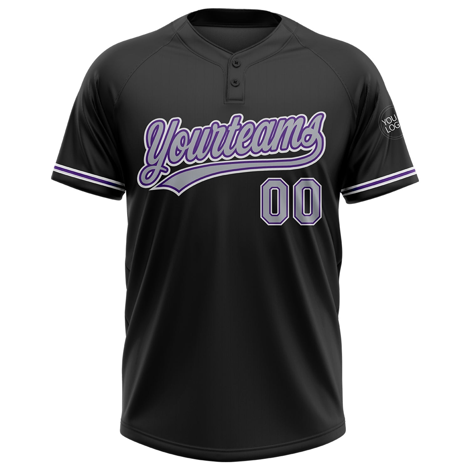 Custom Black Gray-Purple Two-Button Unisex Softball Jersey view 2