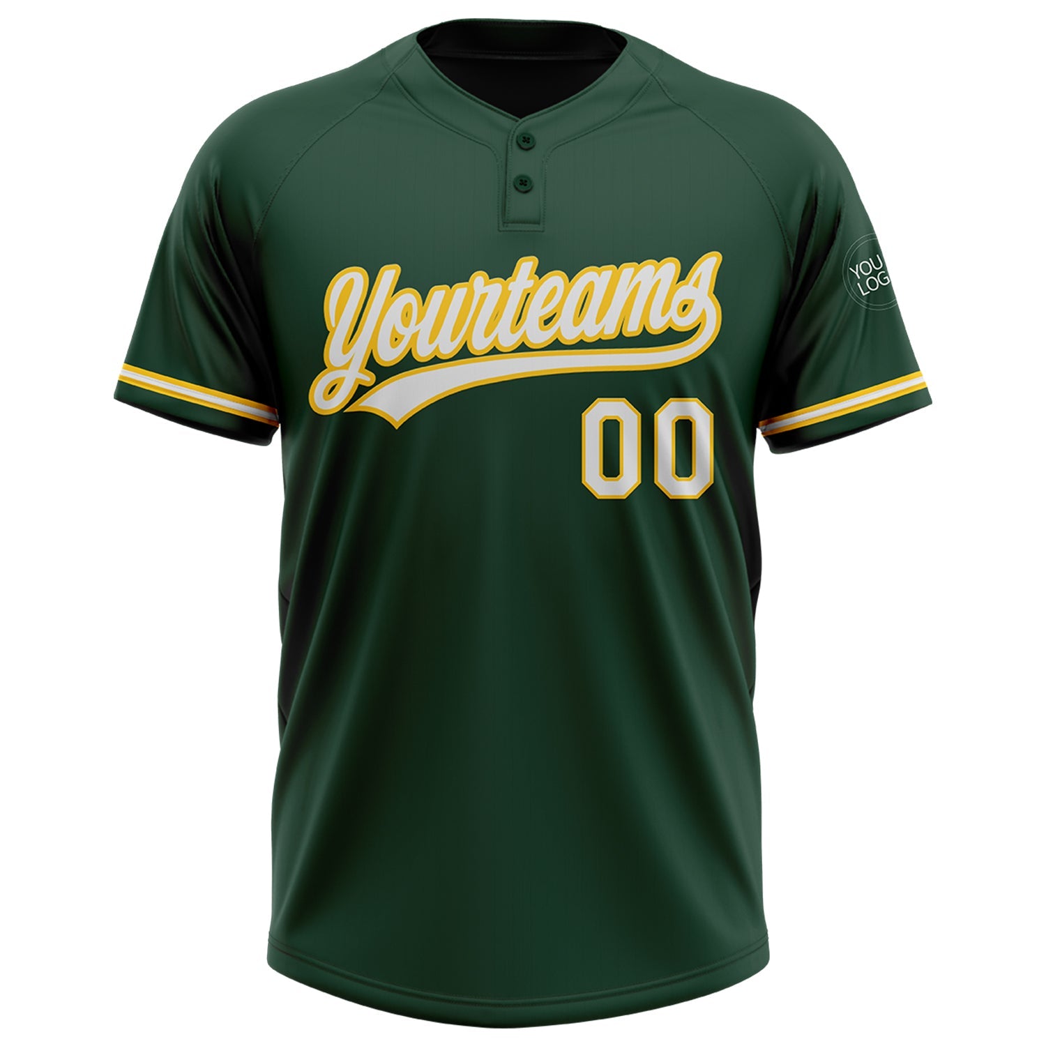 Custom Green White-Yellow Two-Button Unisex Softball Jersey view 2