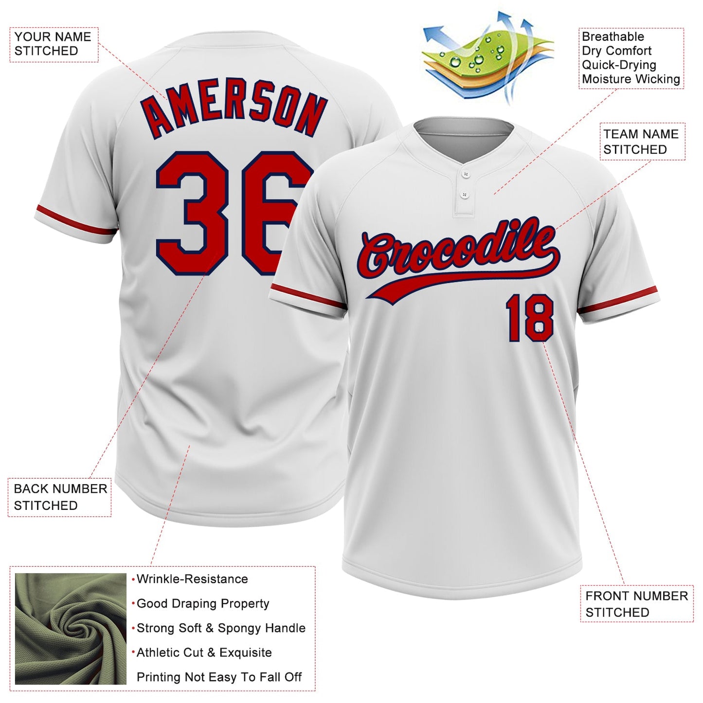 Custom White Red-Navy Two-Button Unisex Softball Jersey view 3