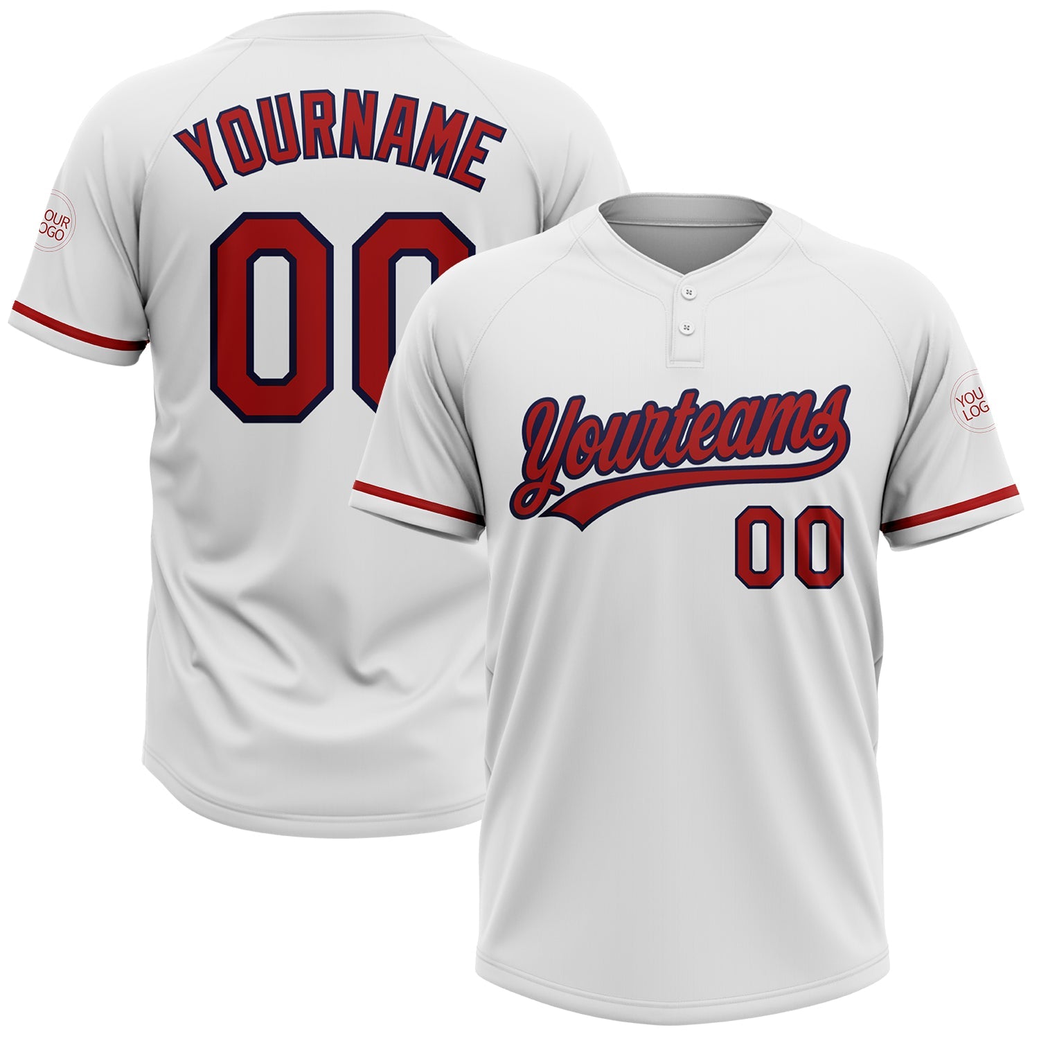 Custom White Red-Navy Two-Button Unisex Softball Jersey - Main View