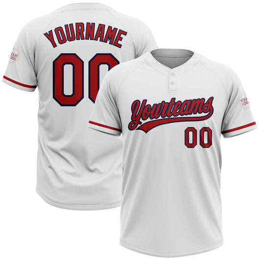 Custom White Red-Navy Two-Button Unisex Softball Jersey - Main View