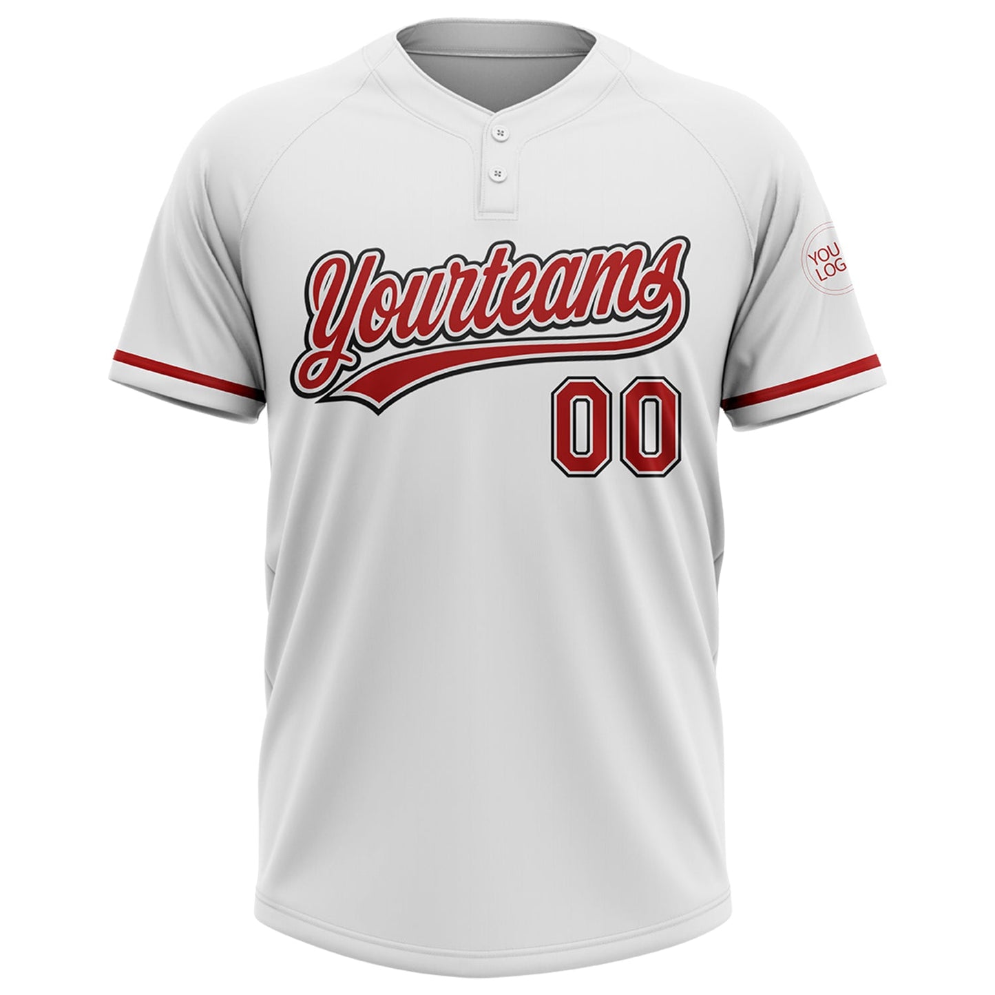 Custom White Red-Black Two-Button Unisex Softball Jersey view 2