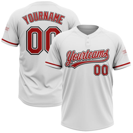 Custom White Red-Black Two-Button Unisex Softball Jersey - Main View