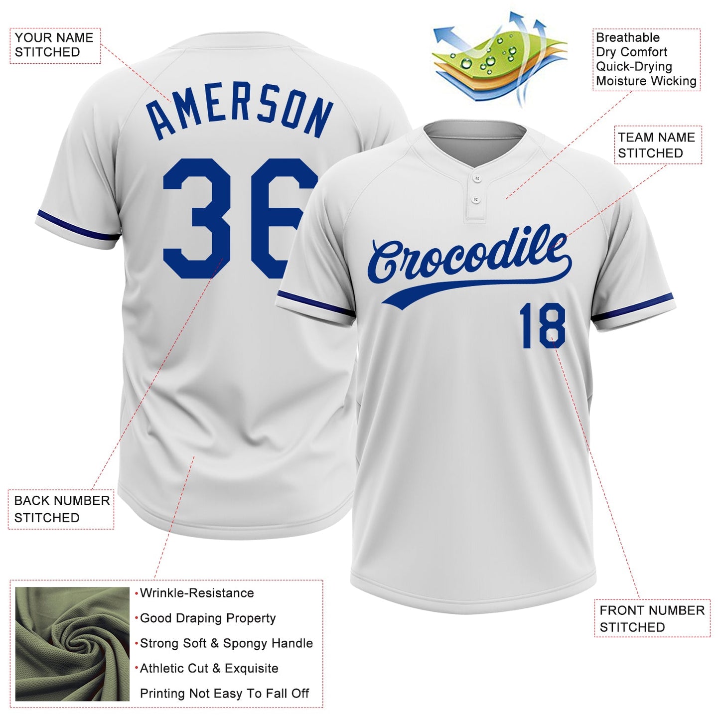 Custom White Royal Two-Button Unisex Softball Jersey view 3