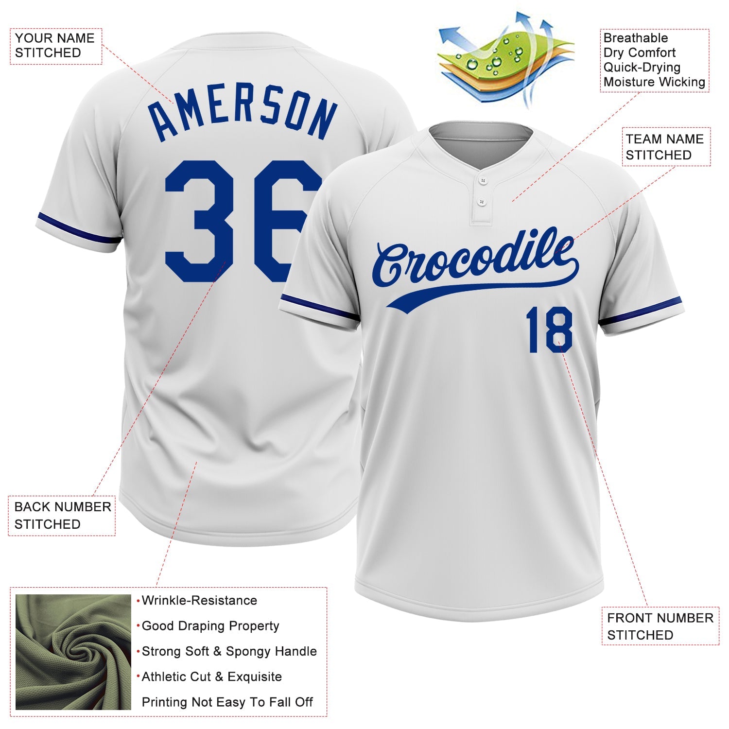 Custom White Royal Two-Button Unisex Softball Jersey view 3