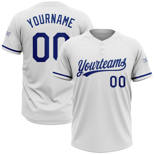 Custom White Royal Two-Button Unisex Softball Jersey - Main View