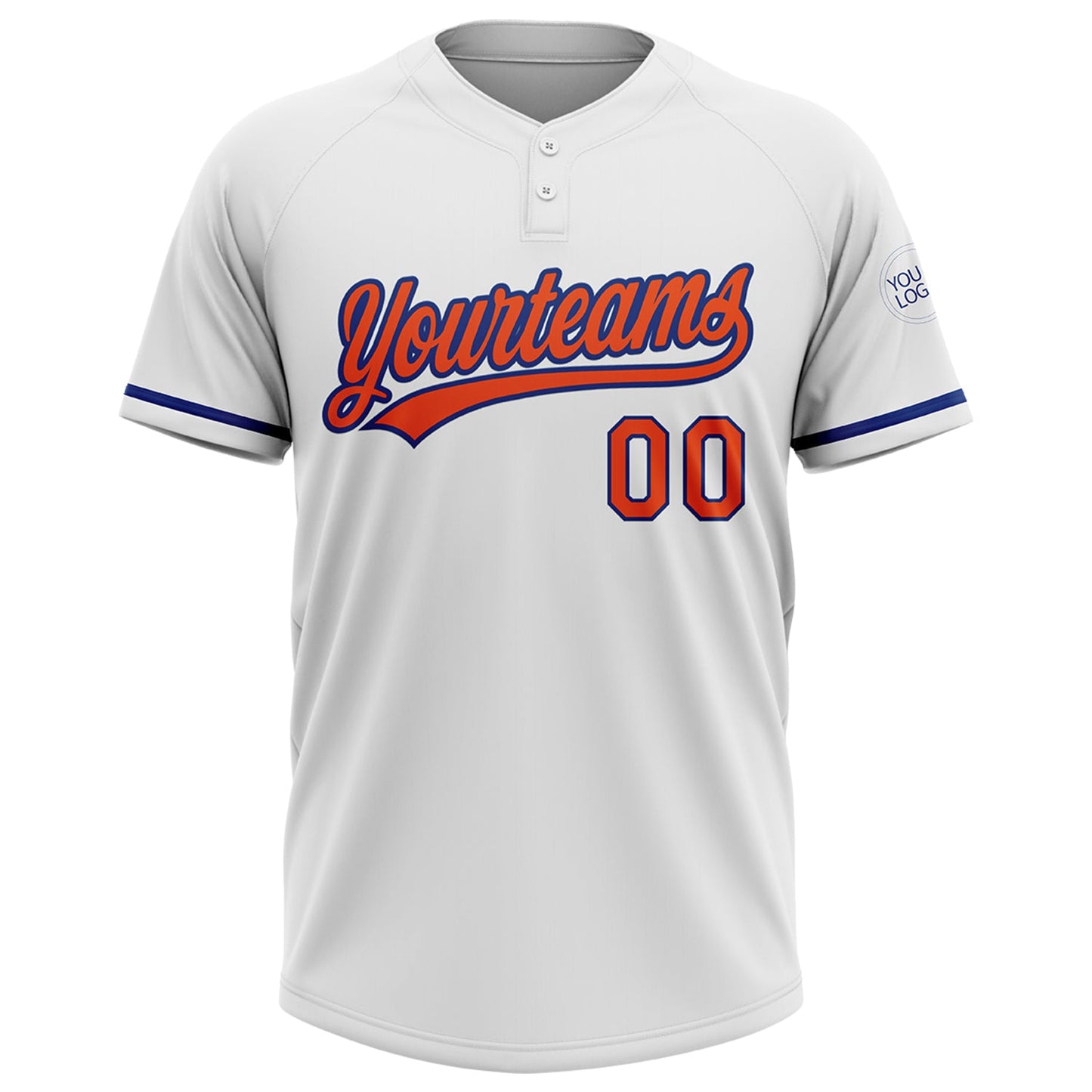 Custom White Orange-Royal Two-Button Unisex Softball Jersey view 2