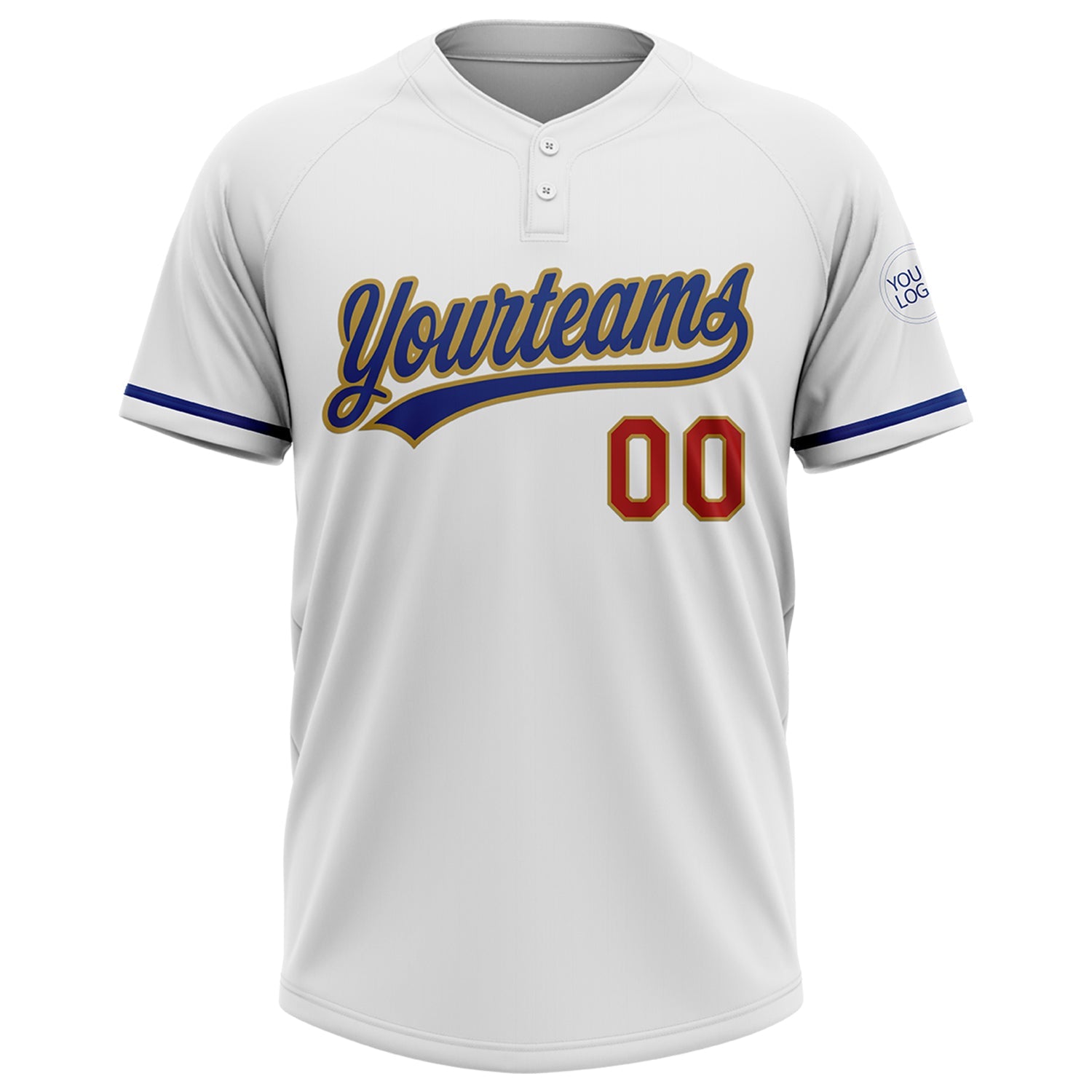 Custom White Royal Red-Old Gold Two-Button Unisex Softball Jersey view 2