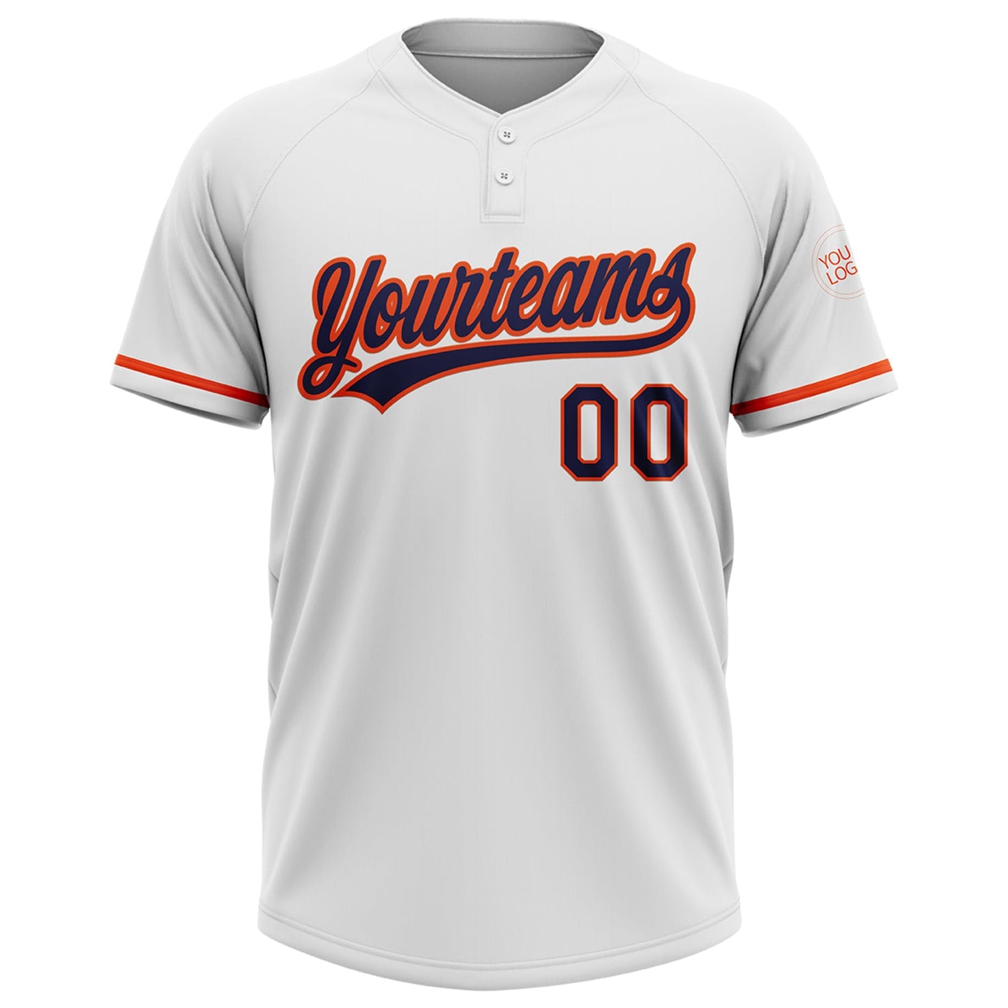 Custom White Navy-Orange Two-Button Unisex Softball Jersey view 2