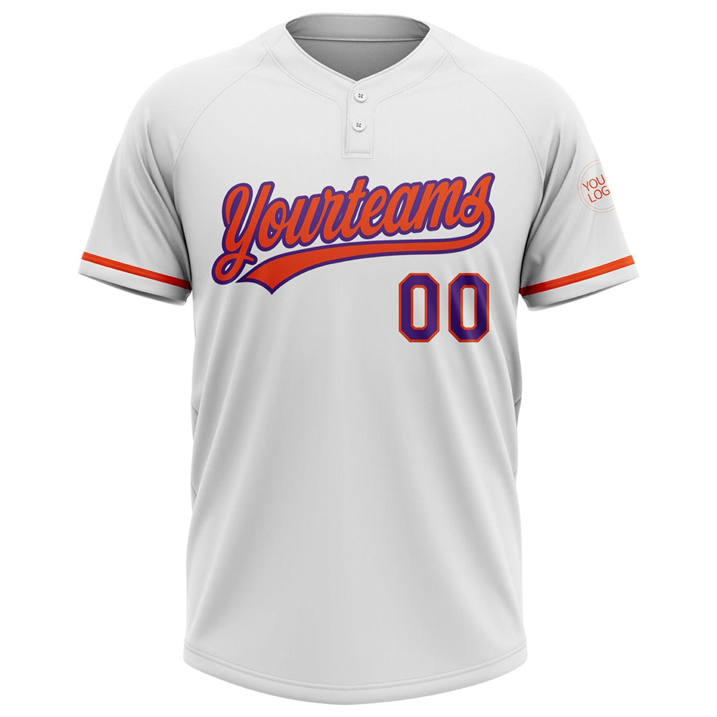 Custom White Purple-Orange Two-Button Unisex Softball Jersey view 2