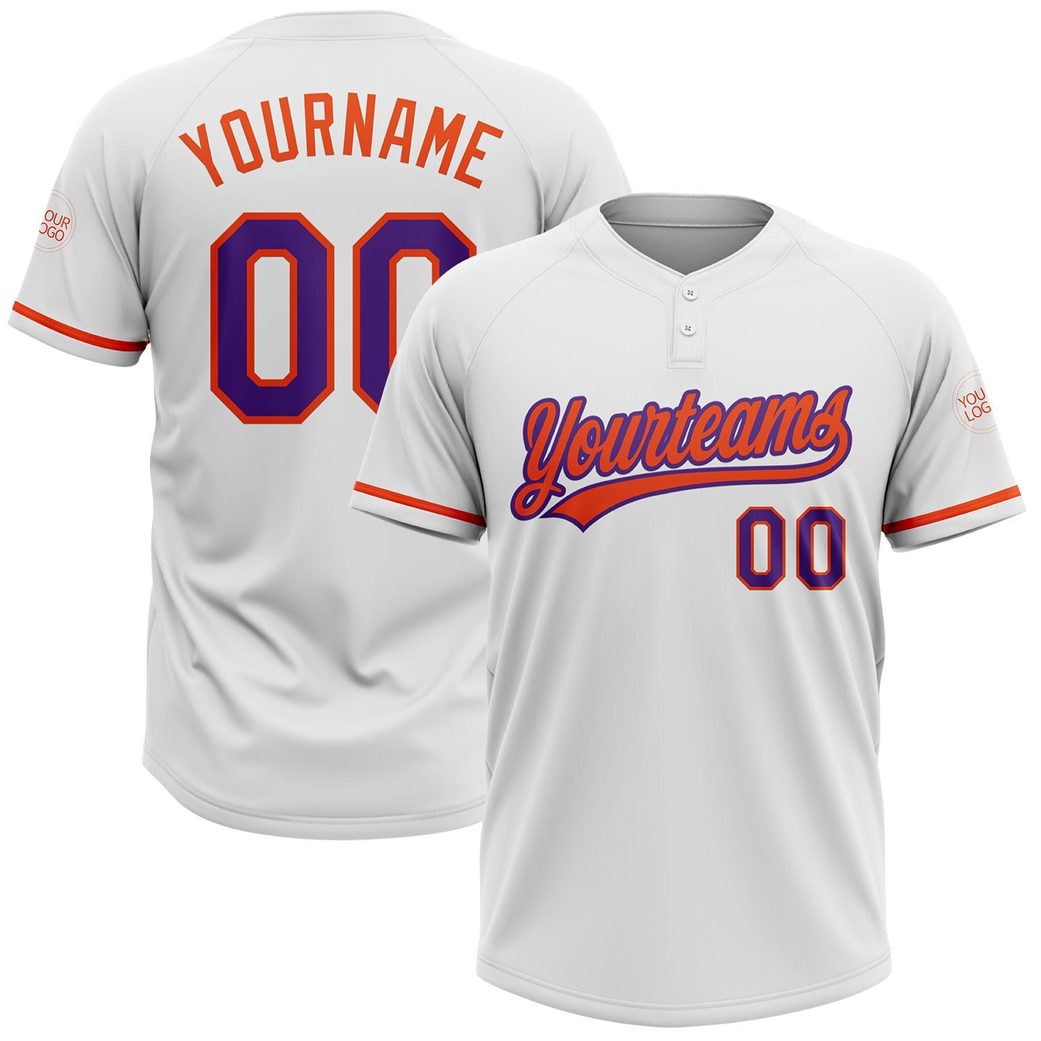 Custom White Purple-Orange Two-Button Unisex Softball Jersey - Main View