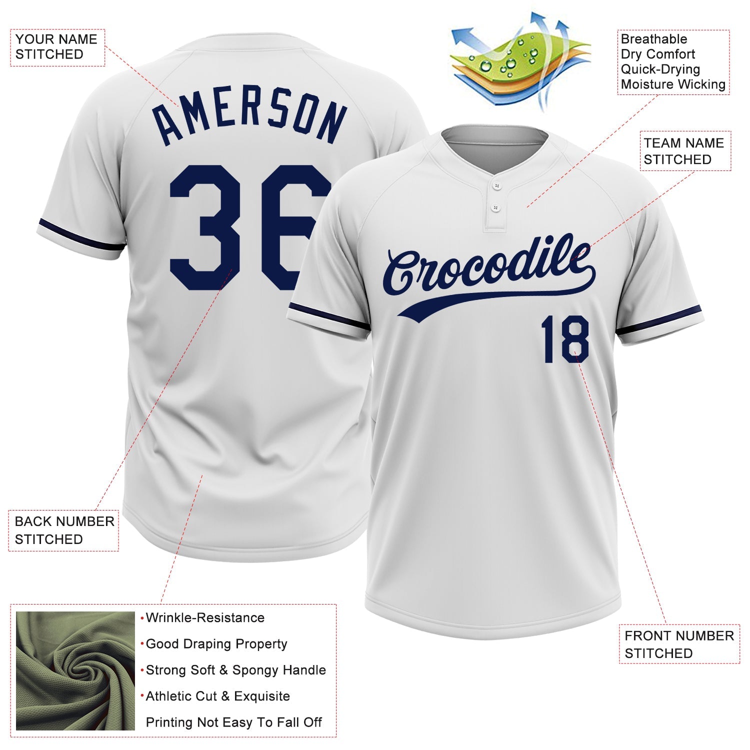 Custom White Navy Two-Button Unisex Softball Jersey view 3
