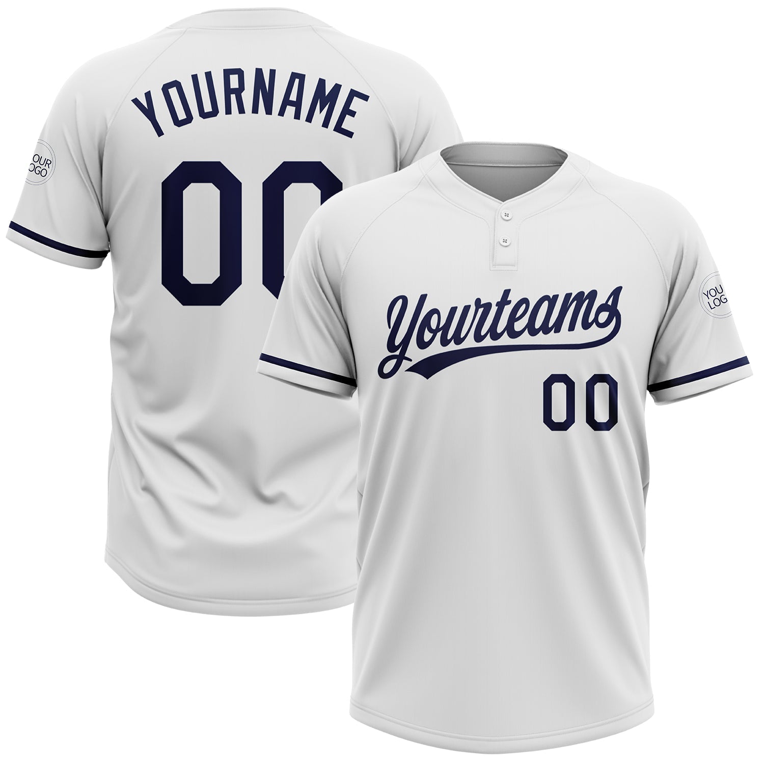 Custom White Navy Two-Button Unisex Softball Jersey - Main View