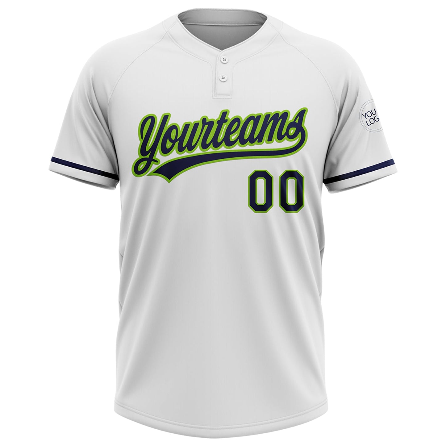 Custom White Navy-Neon Green Two-Button Unisex Softball Jersey view 2