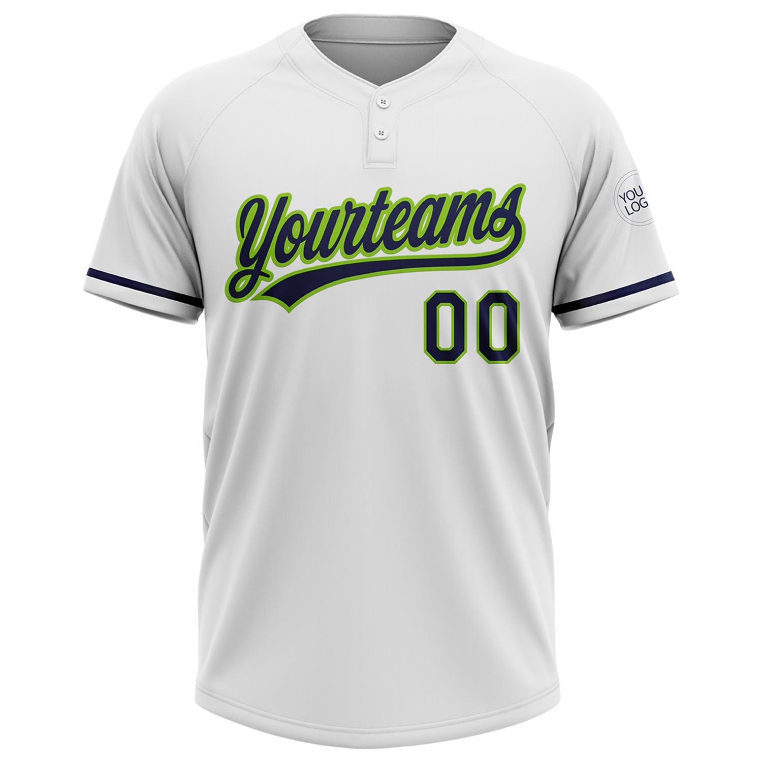 Custom White Navy-Neon Green Two-Button Unisex Softball Jersey view 2